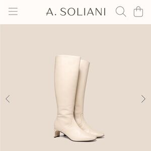 A. Soliani Stella Oat Cream Leather Knee High Tall Boots $468 39 8.5